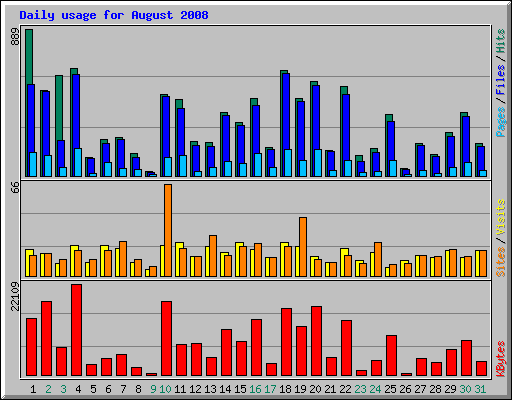 Daily usage for August 2008